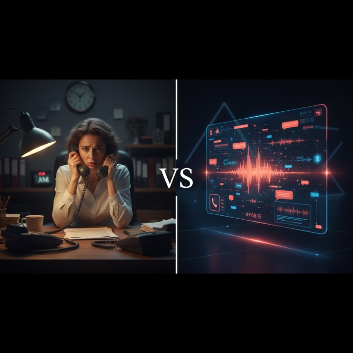 Side-by-side comparison of AI receptionist vs human receptionist capabilities