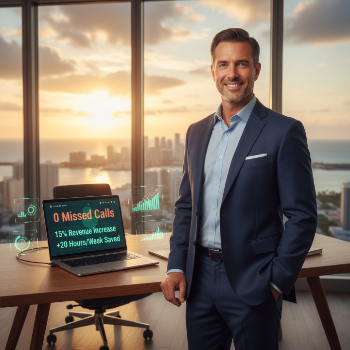 Florida property manager reviewing positive results on tablet by the pool